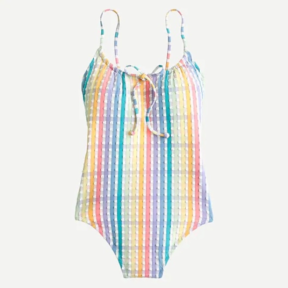 Rainbow seersucker one piece swimsuit